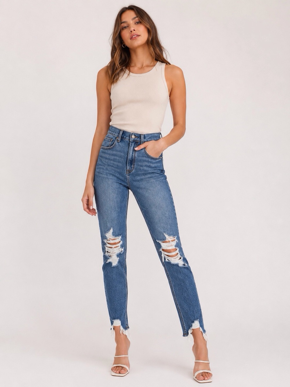 American Eagle 2 Mom Jeans High Rise Women’s Distressed Frayed Hems 2019